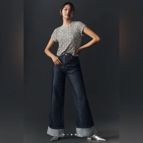 Farm Rio DENIM SHINE WIDE LEG PANTS - Picture 4 of 12